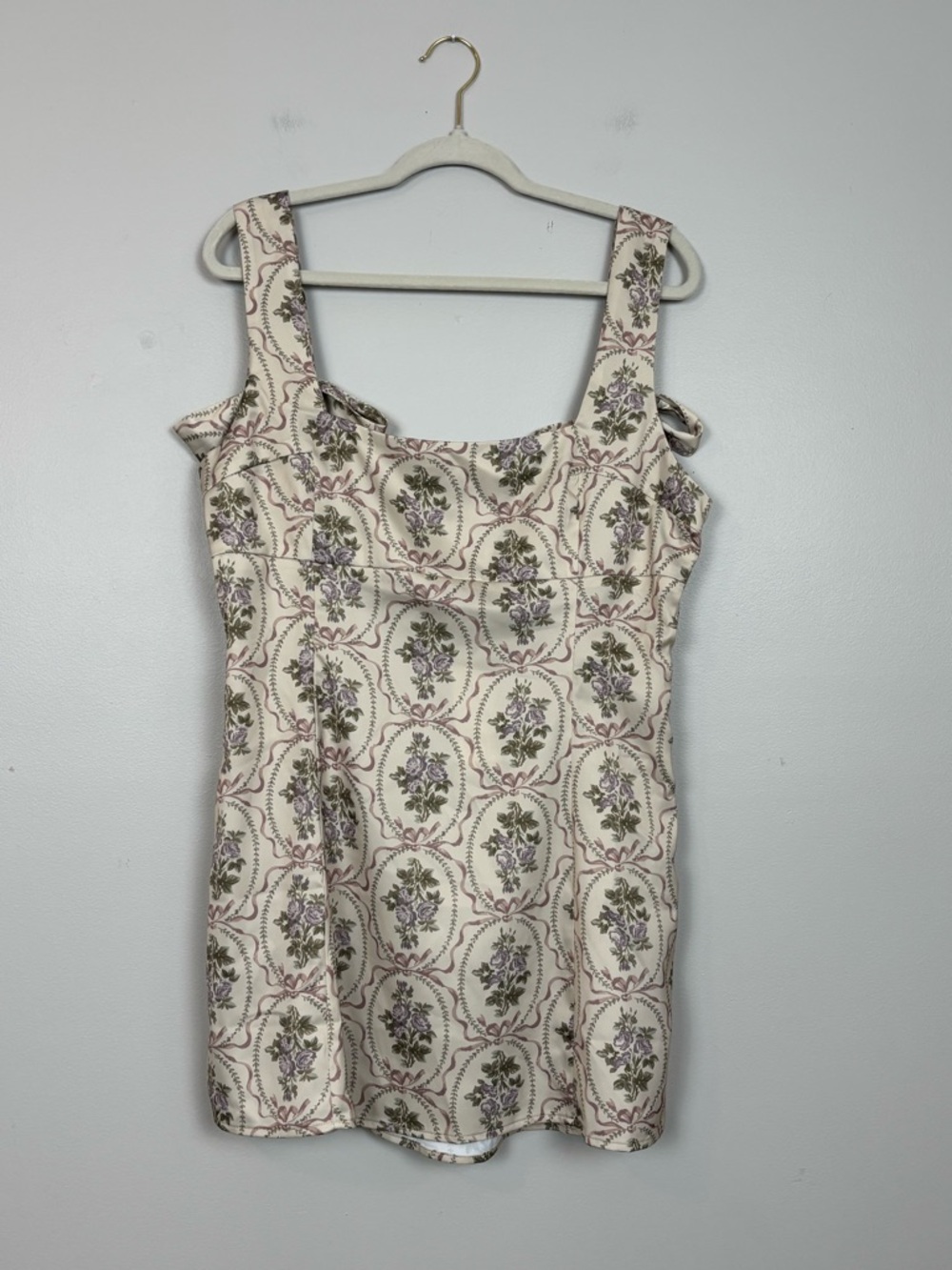Urban Outfitters Dress Womens‎ XL Floral Cottagecore Bow Tie Babydoll Mini Beige